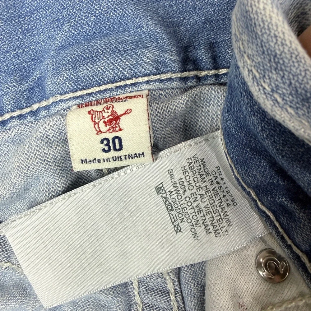 True Religion Straight Leg Jeans Men 30 (32x32.5) Blue Thrashed Grunge Steet Y2K